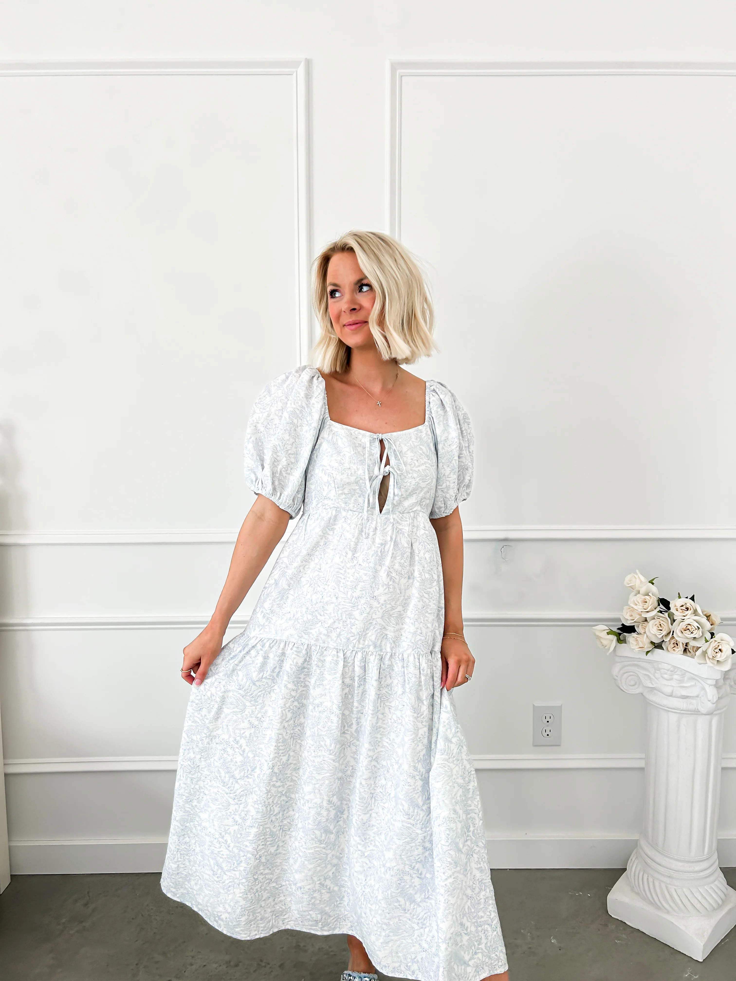 You're Too Precious Blue Toile Midi Dress Small | Flourish in Frills