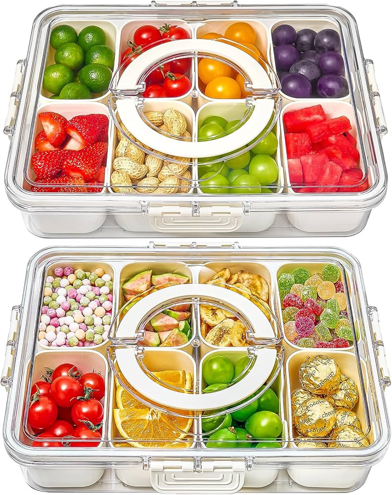 Mfacoy Snackle Box Container, 2 Pack Divided Serving Tray with Lid and Handle, Snack Box Charcute... | Amazon (US)