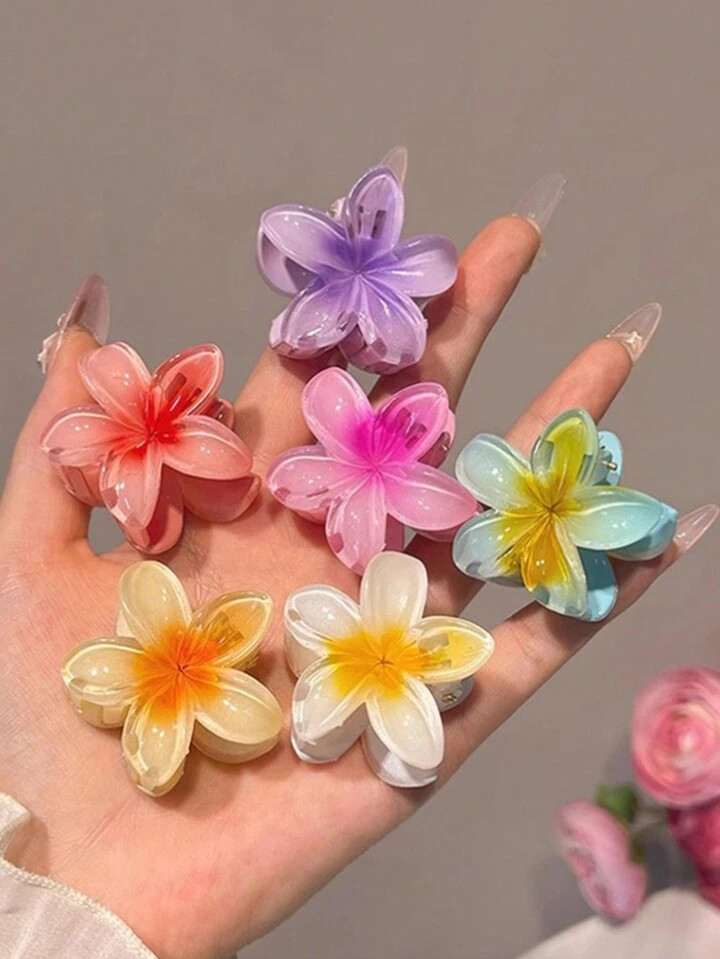 TrendsEMIJAY 6pcs Shiny Ombre Pink, Blue, Yellow, Fuchsia Floral Plastic Hair Clips, 4cm/1.57in C... | SHEIN
