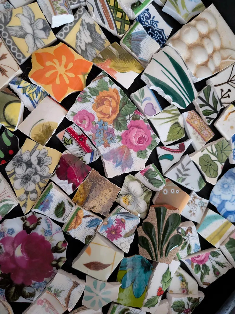 Mosaic Tiles Vintage Flower Leaf Patterns Hand Cut Broken Plate China - Etsy | Etsy (Global)