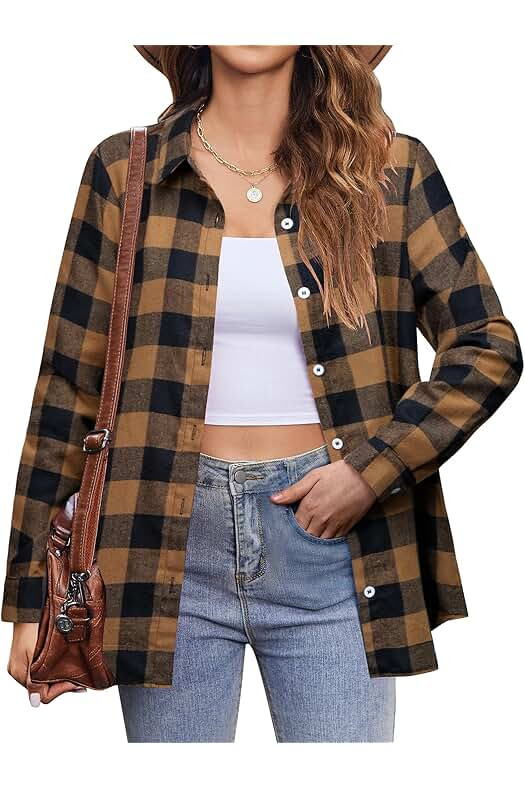 Zeagoo Women Flannel Shacket Jacket Plaid Button Down | Amazon (US)