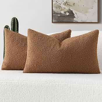 FUTEI Pack of 2 Tobacco Decorative Throw Pillow Covers 12x20 Inch Soft Cozy Solid Boucle Textured... | Amazon (US)