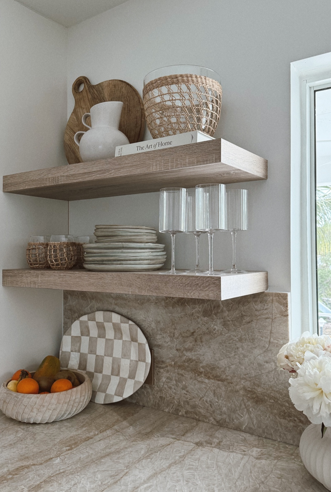 Beach house kitchen shelf decor 🤍

#kitchen #kitchendecor #kitchenshelf #dinnerware #glassware #pitcher #seagrass #coastaldecor #homedecor #amazon 

#LTKSeasonal #LTKFindsUnder50 #LTKHome