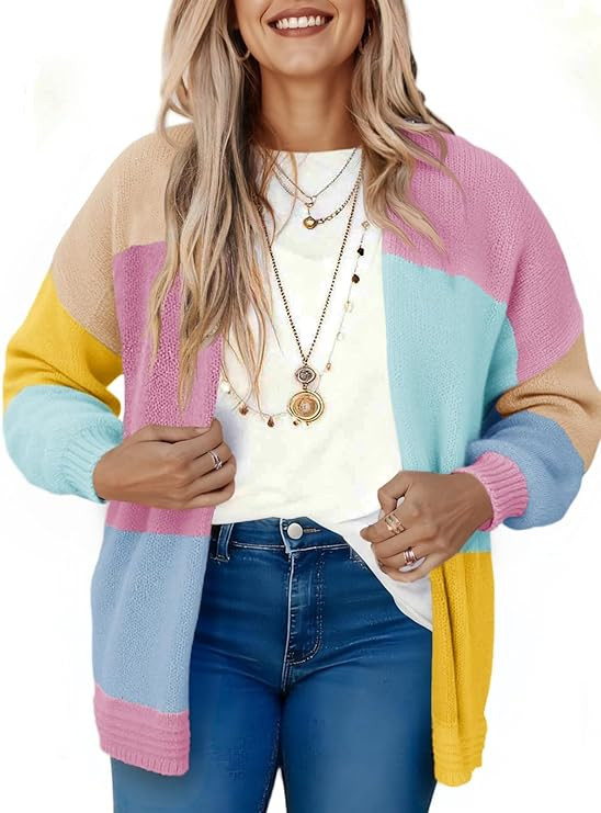 Saodimallsu Womens Boho Cardigans Colorful Long Sleeve Cardigan Open Front Sweaters Chunky Knit C... | Amazon (US)