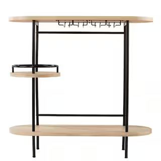 Dagney 38.25 in Natural and Black Finish Wine/Bar Table w/Glassware Storage | The Home Depot
