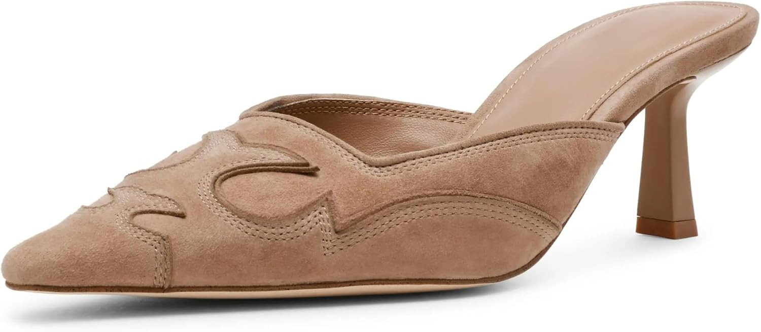 Kitten Heel Mules for Women Pointed Toe Pumps Close Toe Western Heels | Amazon (US)