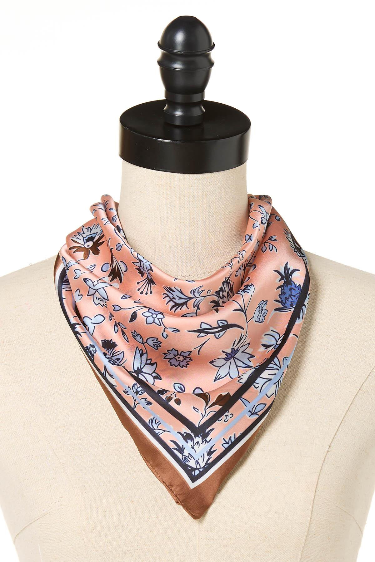 Pink Floral Satin Square Scarf | Cato Fashions
