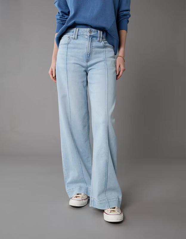AE Dreamy Drapey Stretch Super High-Waisted Baggy Wide-Leg Jean | American Eagle Outfitters (US & CA)