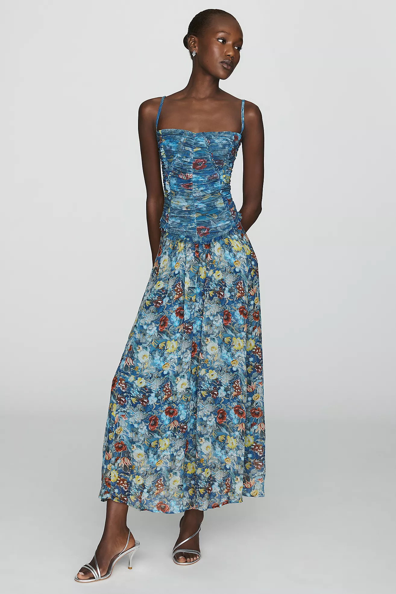 By Anthropologie Ruched Mesh Midi Dress | Anthropologie (US)