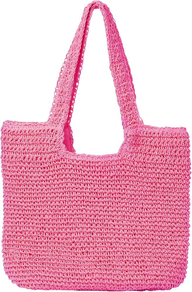 Beach Bags for Women - Summer Soft Large Woven Shoulder Purse Handbag, Beach Tote Straw Bag for S... | Amazon (US)