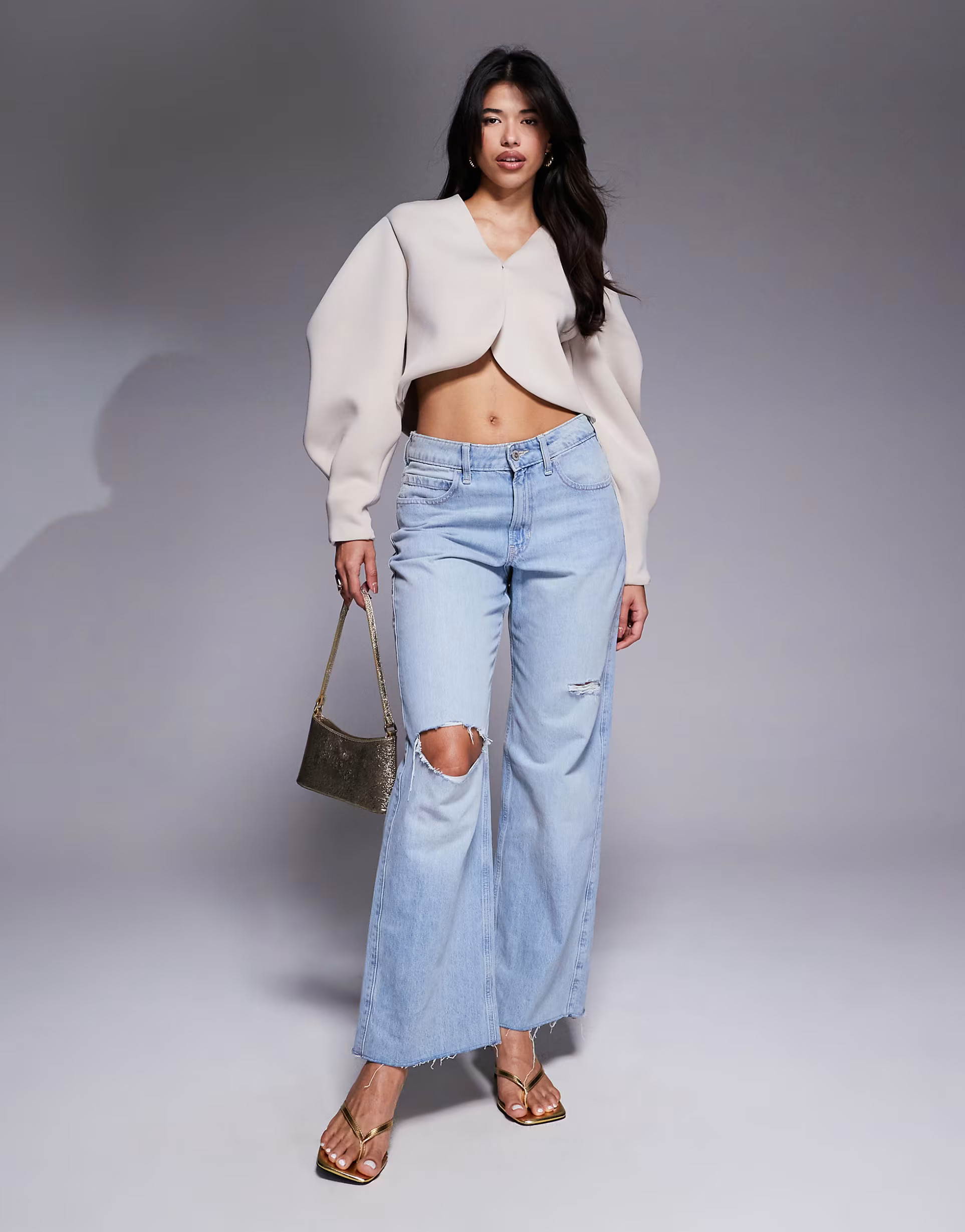 ASOS DESIGN scuba extreme volume sleeve jacket in stone | ASOS (Global)