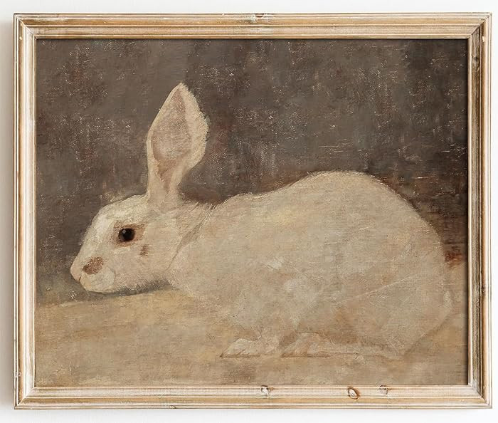 Kizbok Vintage Wall Art Decor, Neutral Rabbit Canvas Painting, Farmhouse Decor Bunny Drawing for ... | Amazon (US)