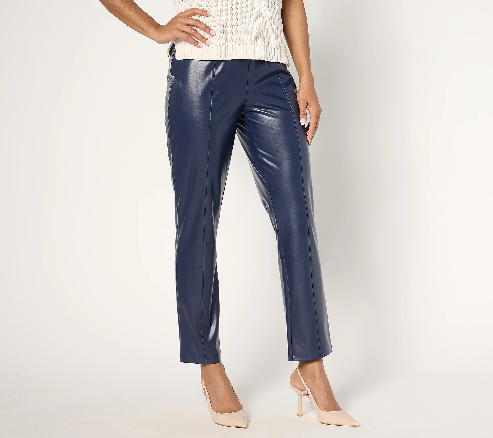 Denim & Co. Signature Petite Faux Leather Pull On Pant | QVC