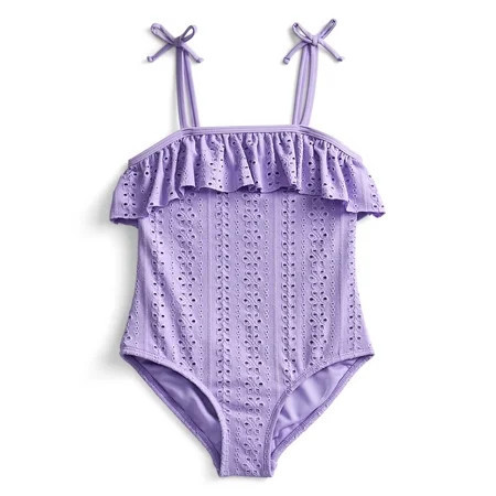 Wonder Nation Girls' Eyelet Ruffle One Piece Swimsuit, Sizes 4-18 | Walmart (US)