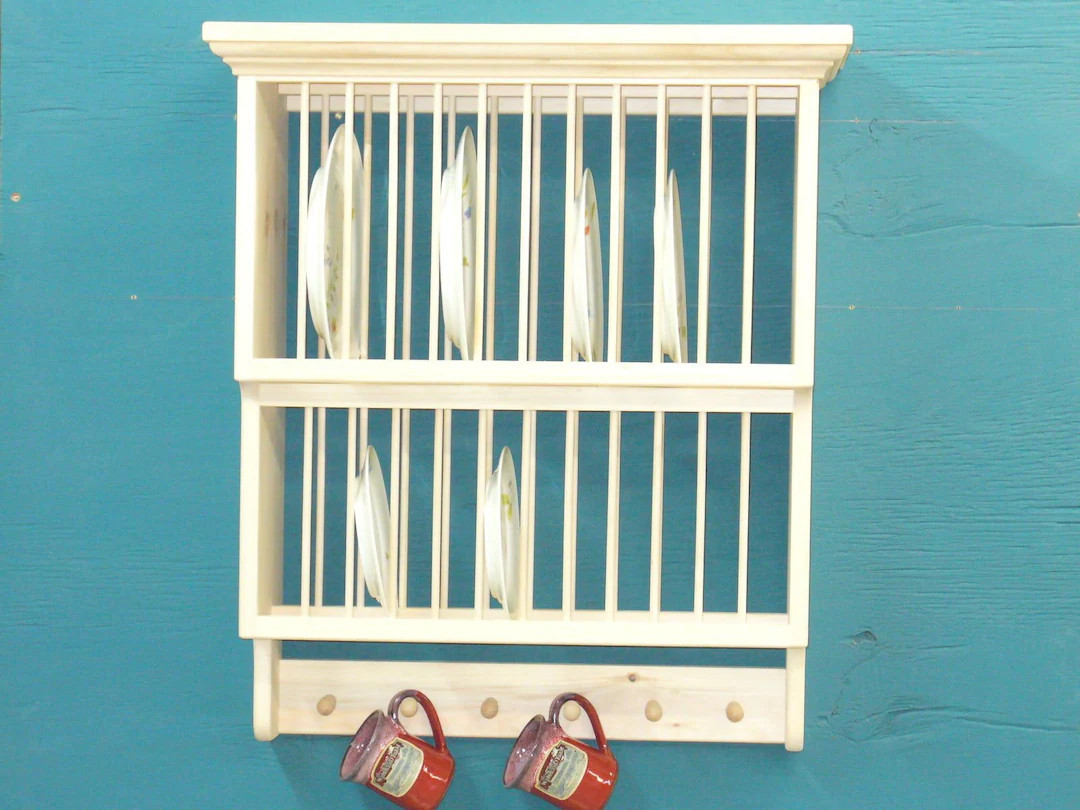 New 2 Tier Shaker Peg Crown moulding Wood cup Plate Dish Rack kitchen Cabinet | Etsy (US)