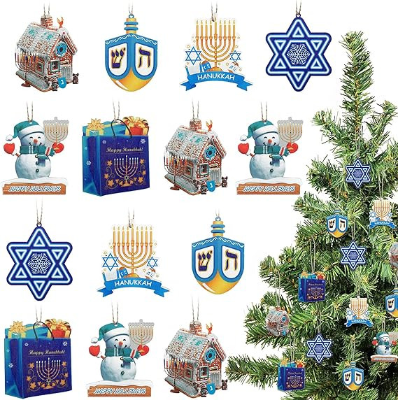 Hanukkah Ornaments Wooden Chanukah Jewish Dreidel Jewish Menorah Hanukkah 6-Pointed Star Happy Ha... | Amazon (US)