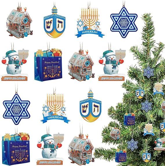 Hanukkah Ornaments Wooden Chanukah Jewish Dreidel Jewish Menorah Hanukkah 6-Pointed Star Happy Ha... | Amazon (US)
