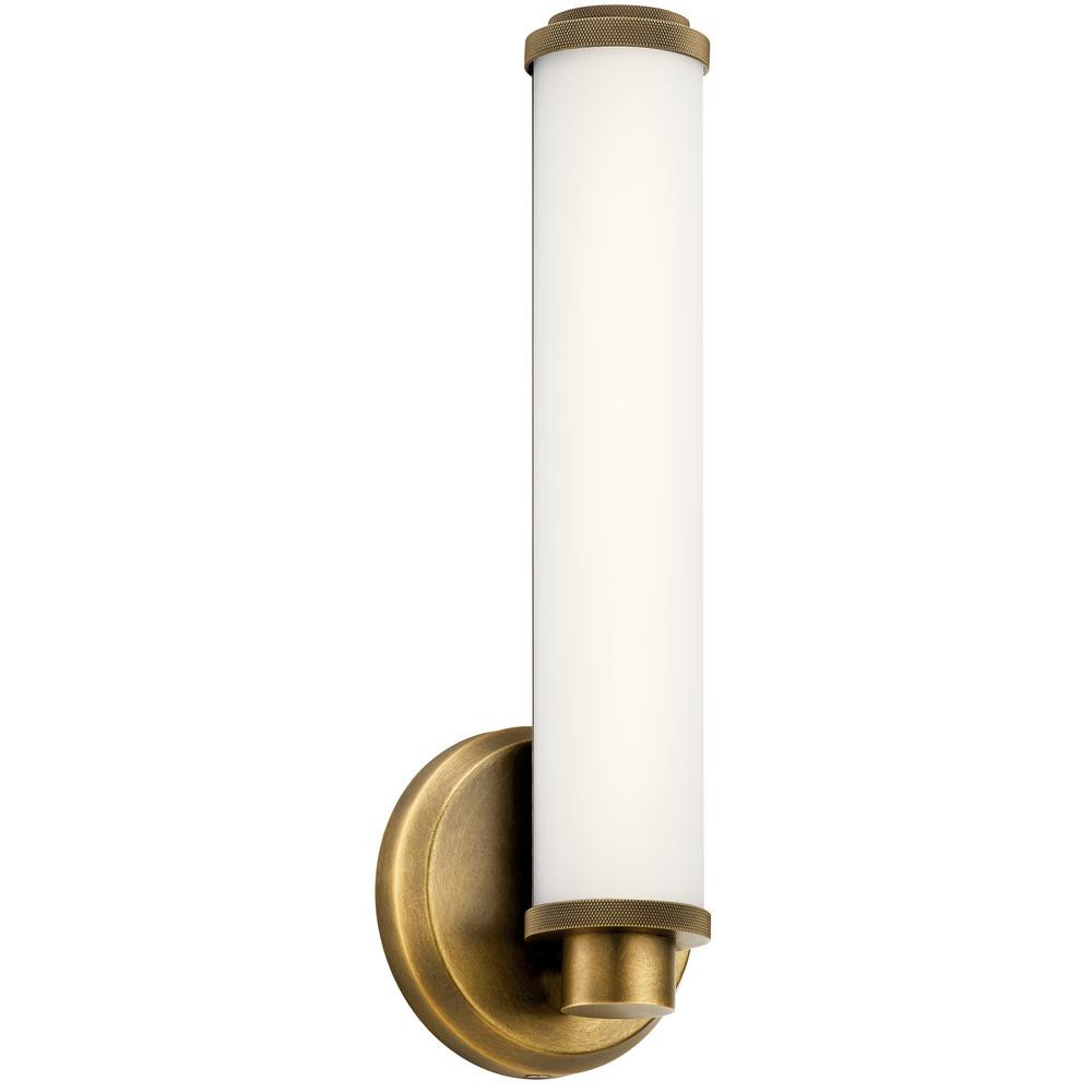 KICHLER Indeco 16-Watt Natural Brass Integrated LED Wall Sconce with Satin Etched White Glass Shade | The Home Depot