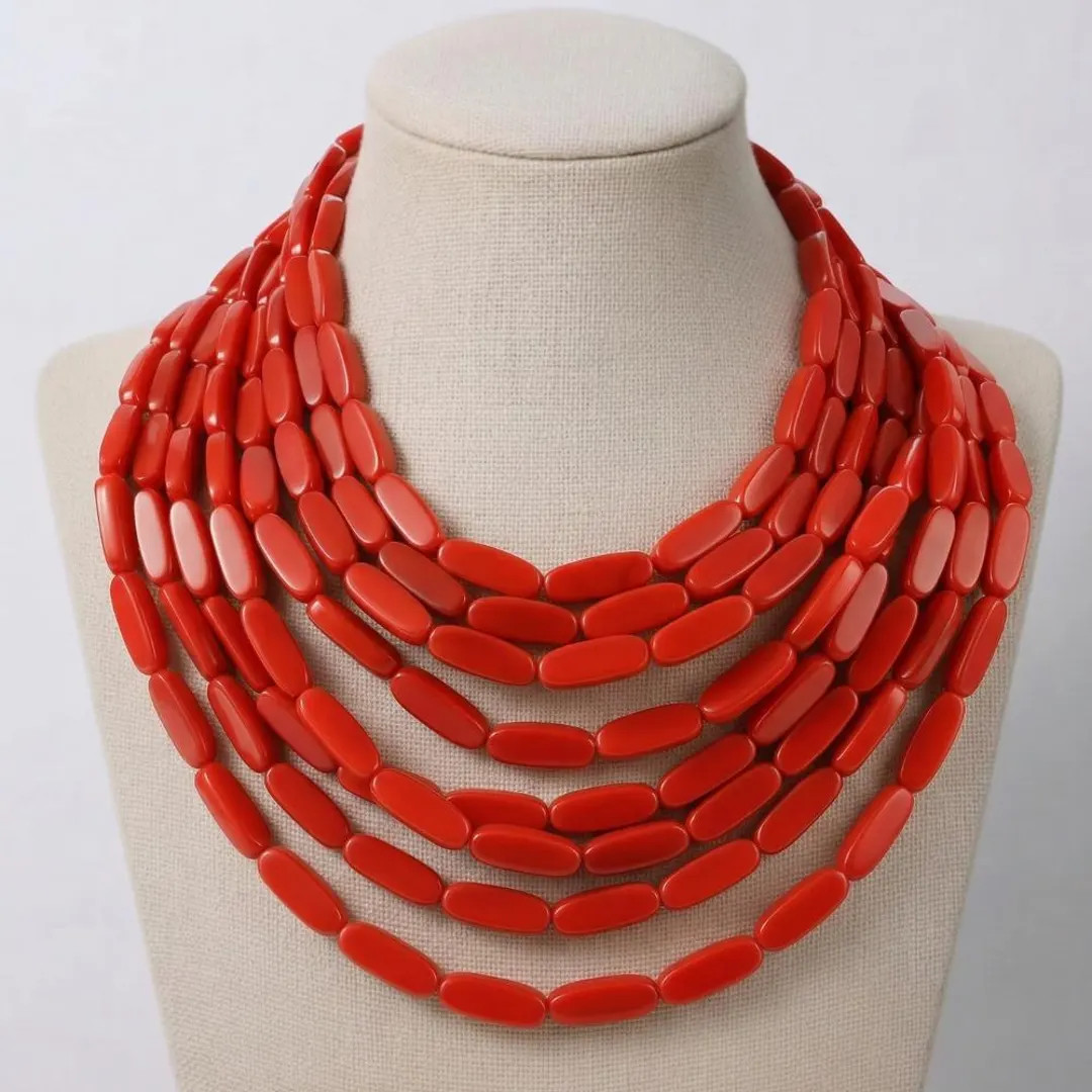 Red Layered Necklace Chunky Statement Necklace Bold Multi Strand Necklace Eye Catching Fashion Je... | Etsy (US)