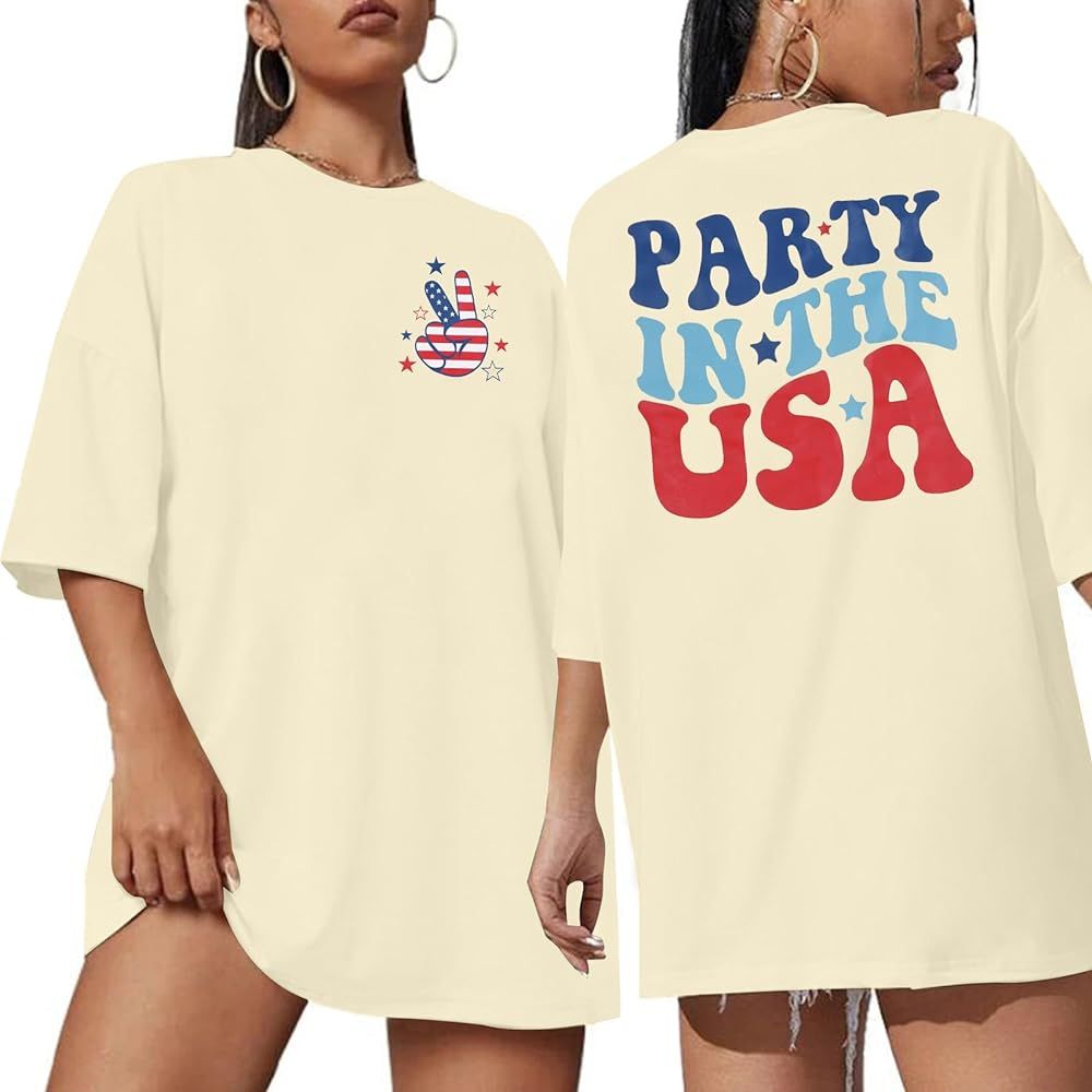 Party in The USA T-Shirt Patriotic Shirts for Women 4th of July Outfits Stars Stripes Memorial Da... | Amazon (US)