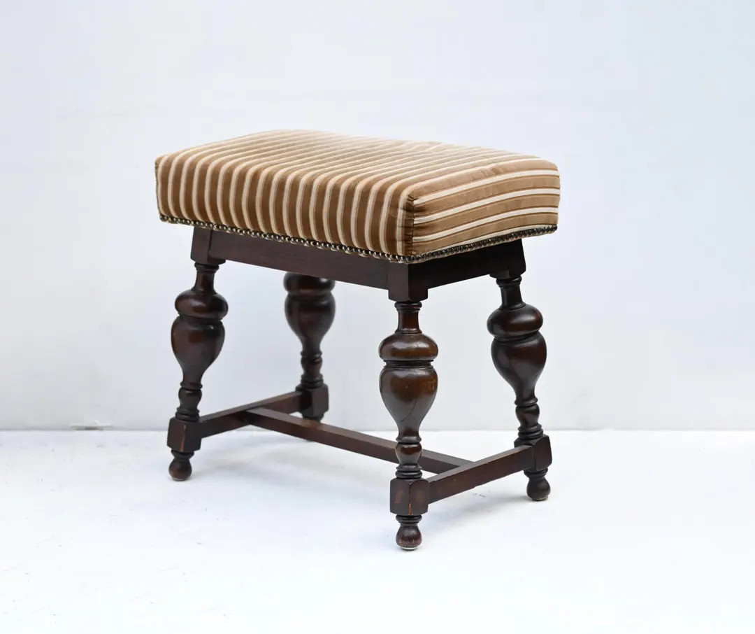 Antique Wooden Stool With Velvet Upholstery | Classic Striped Bench |vintage Style Home Decor. - ... | Etsy (US)