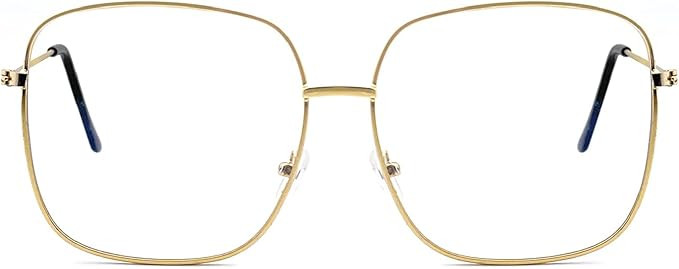 Oversized Square Metal Reading Glasses Women Men, Large Anti Eyestrain Eyewear, Blue Light Blocki... | Amazon (US)