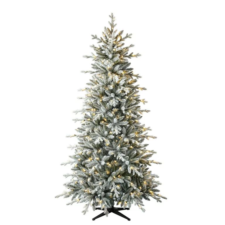 Holiday Time Pre-Lit Hamilton Flocked Index Pine Artificial Christmas Tree, Clear LED Lights, 7' | Walmart (US)