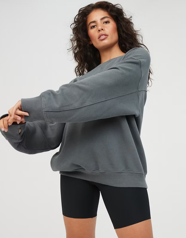 OFFLINE By Aerie Throw-Back Fleece Crewneck Sweatshirt | Aerie