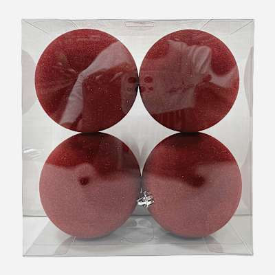 Classic Christmas 4-Count Burgundy Flocked Ornaments, 3.9" | At Home