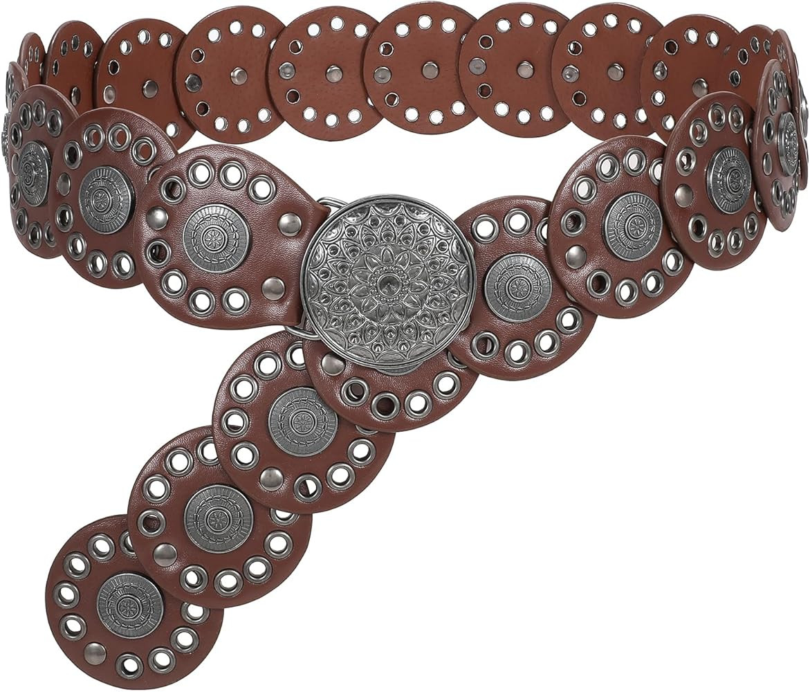 WHIPPY Western Belts for Women Vintage Disc Waist Belts Concho Leather Belts Boho Waist Belt for ... | Amazon (CA)