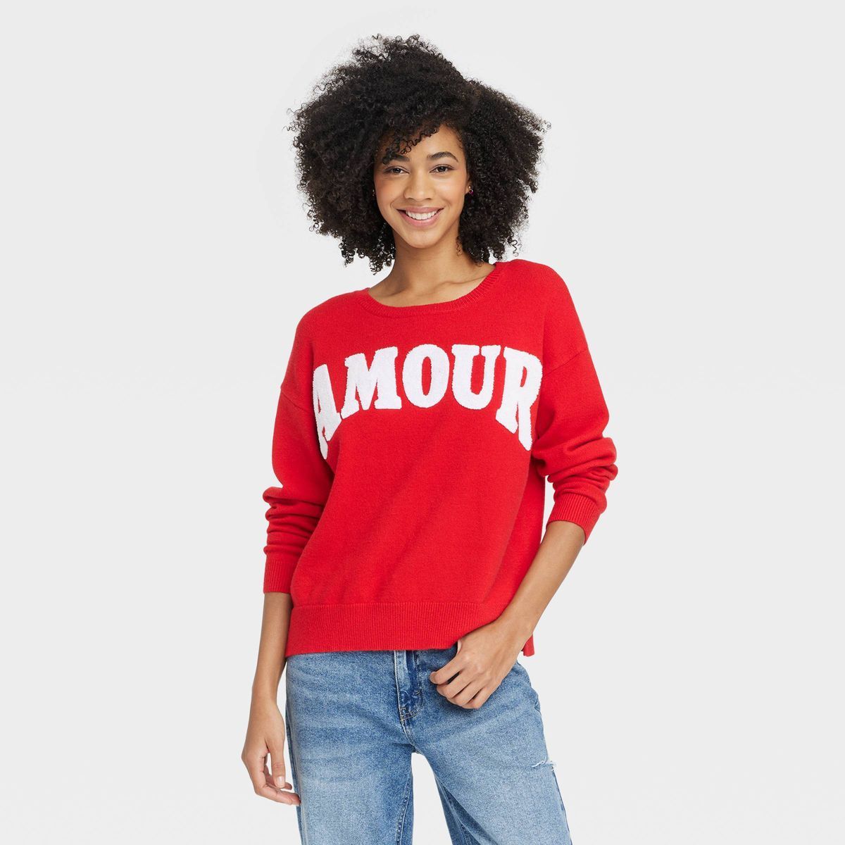 Women's Amour Graphic Sweater - Red L | Target