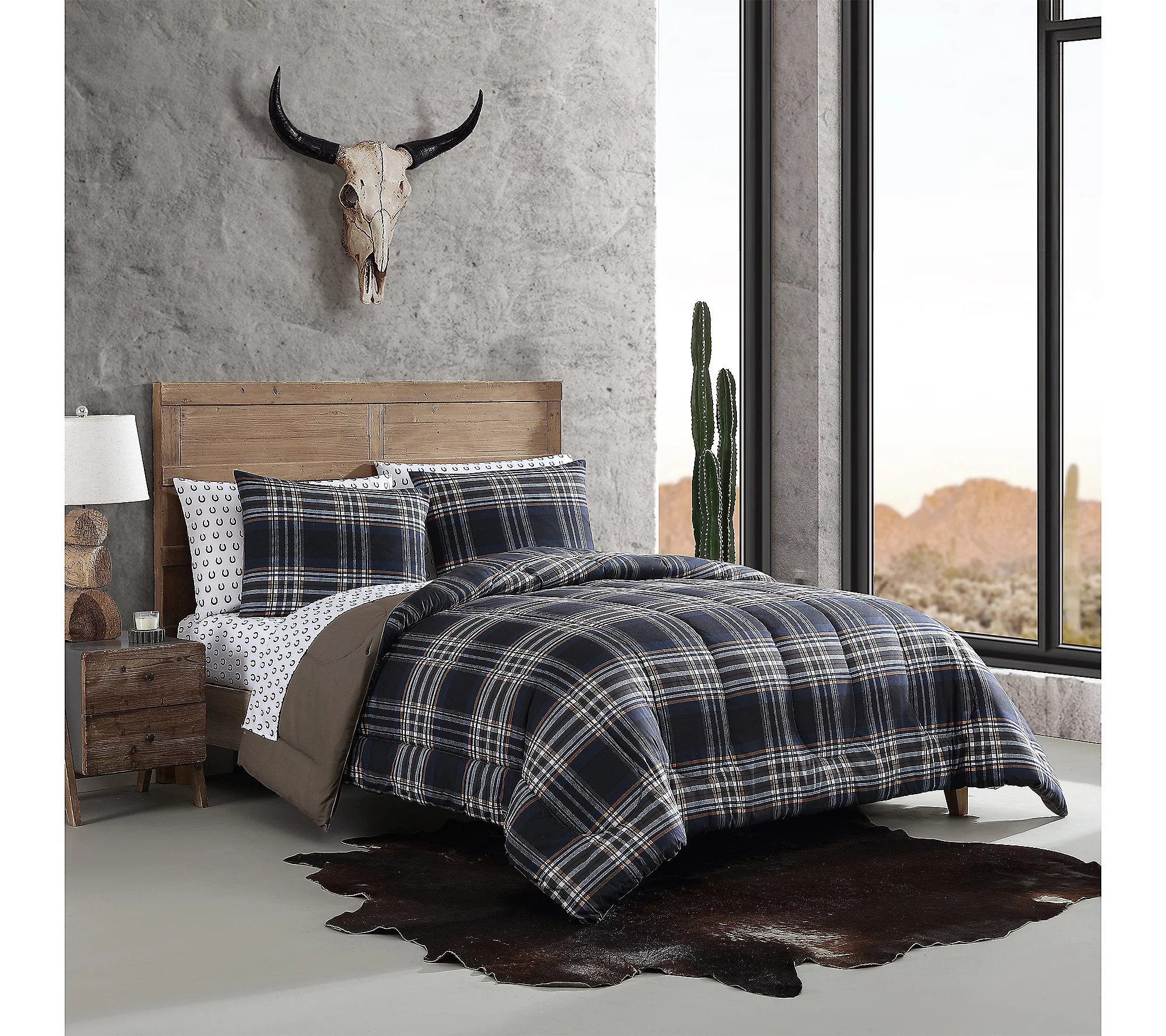 Wrangler City Flats Plaid Navy Twin Duvet Cover Set | QVC
