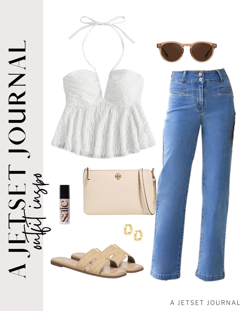Pair this white SHENHE backless top with straight-leg jeans from Sidefeel for a chic look. These Rihero flat sandals and Tory Burch crossbody bag complement the look. These WearMe Pro polarized sunnies go well with this look, too.

#LTKSeasonal #LTKSaleAlert #LTKTravel
 

 