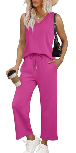 WIHOLL Airport Outfits for Women 2 Piece Lounge Set Women Travel Outfits Lightweight Wide Leg Pants Loungewear Set Summer L | Amazon (US)