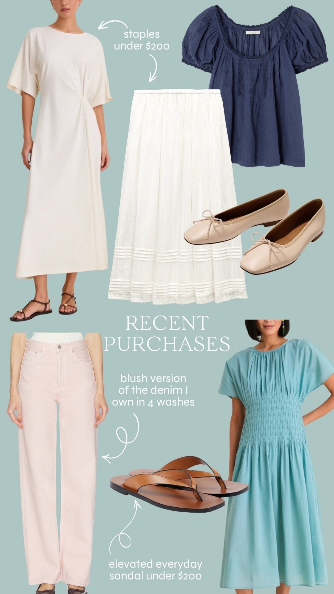 What I’ve purchased for April/spring 🤍

@jcrew skirt S, @Tuckernuck dress XS, Doen top S, AGOLDE jeans 25, SEA NY dress S, both shoes in true size.

#LTKootd #LTKSeasonal