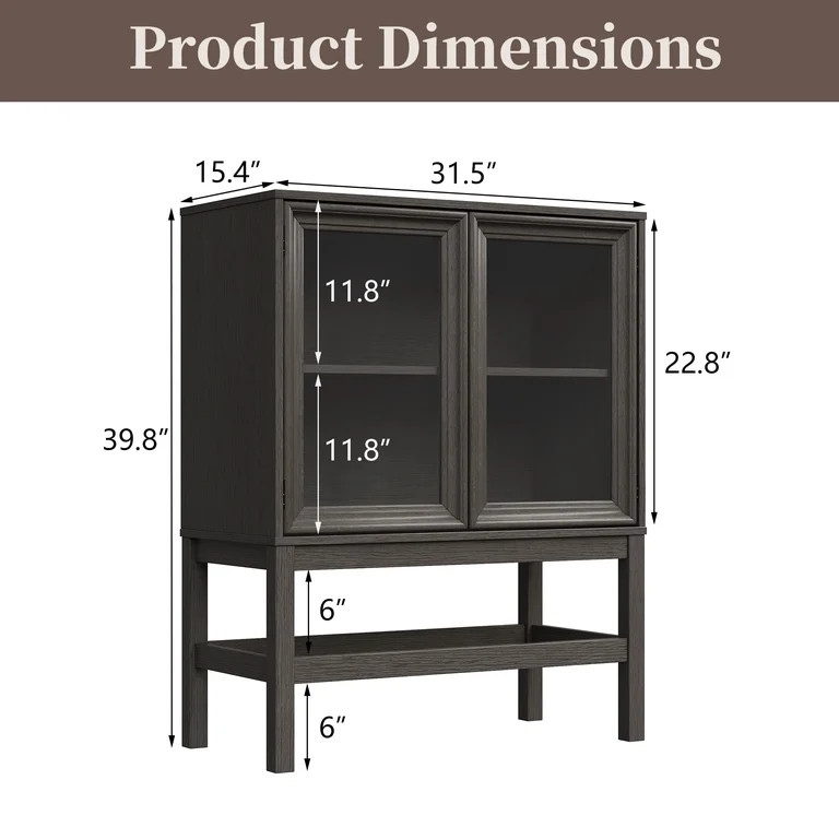 HMstone Sideboard Buffet Cabinet 31"W Storage Cabinet with 2 Glass Press-to-Open Doors, Coffee Ba... | Walmart (US)
