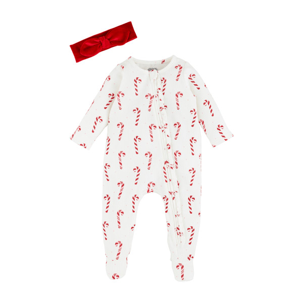 Candy cane baby sleeper and headband set | Mud Pie