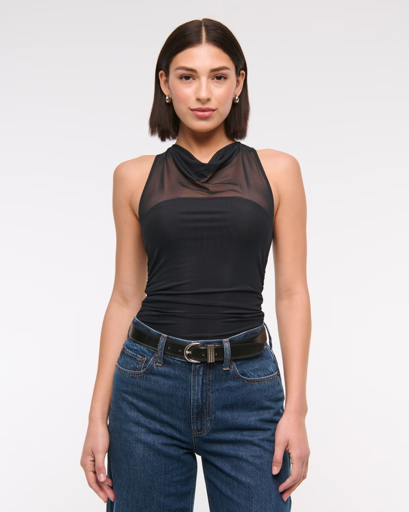 Mesh Cowl Neck Bodysuit | Abercrombie & Fitch (US)