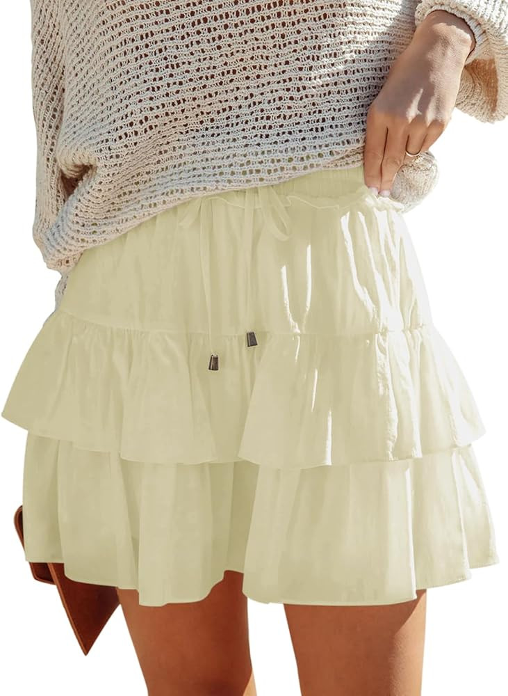 Flowy Shorts for Women Boho Ruffled Tiered Skorts Casual High Waist Mini Skirts Tennis Golf Comfy... | Amazon (US)