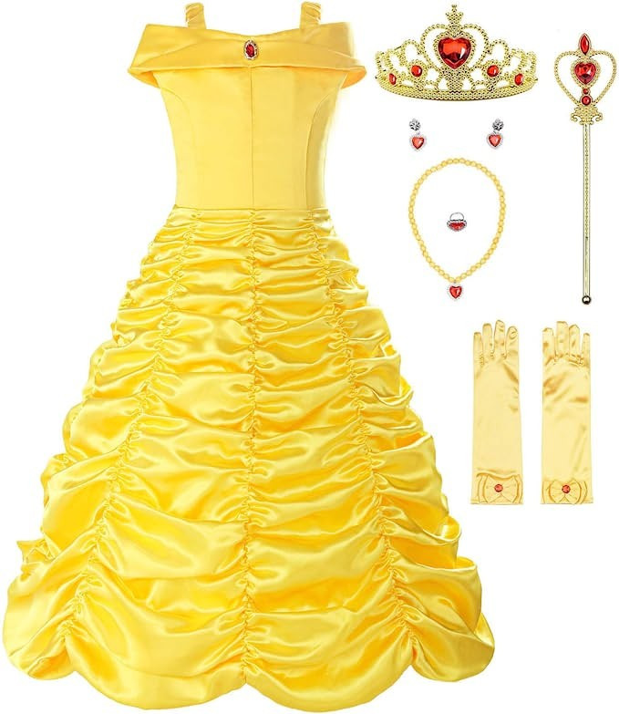 ReliBeauty Little Girls Layered Princess Costume Dress up with Accessories, Yellow | Amazon (US)