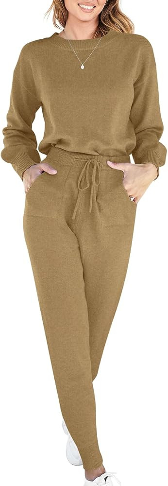 ANRABESS Women's Two Piece Outfits Sweater Sets Long Sleeve Pullover and Drawstring Pants Lounge ... | Amazon (CA)