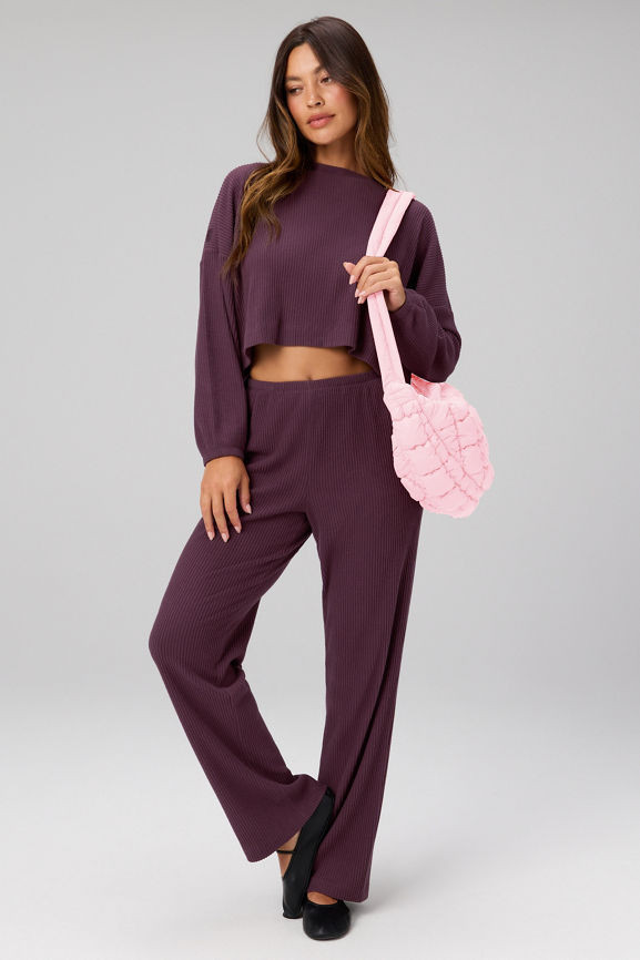 Wide Rib Sweater + Wide Rib Straight Leg Pant + The Hold It All Puff Bag 3-Piece Bundle | Fabletics