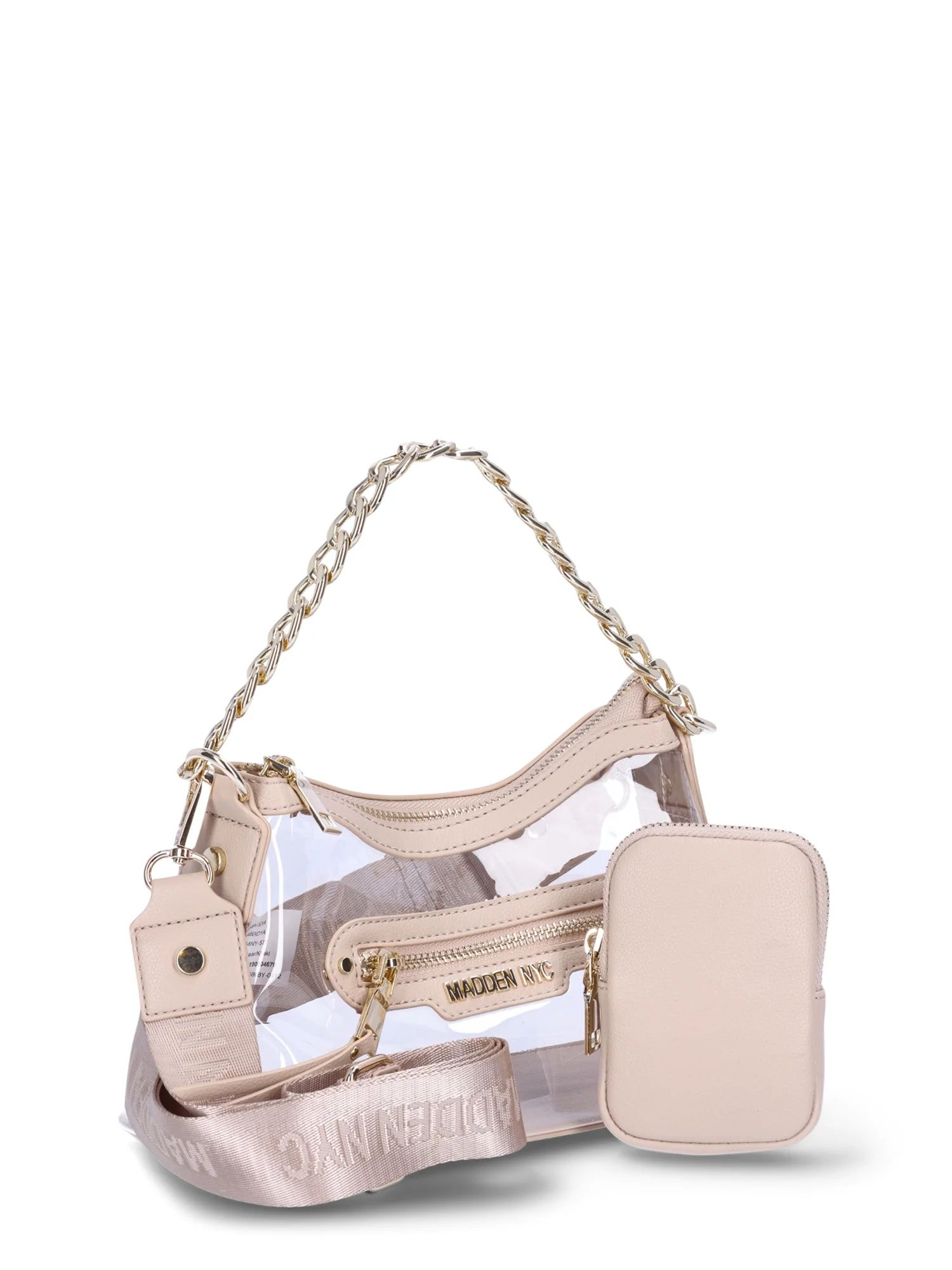 Madden NYC Women’s Clear Hobo Crossbody Handbag with Chain, Khaki | Walmart (US)