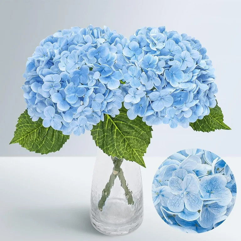 Real Touch Hydrangea Artificial Flowers with Long Stem & Leaves, Full Latex Faux Hydrangea Flower... | Walmart (US)