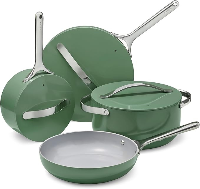 Caraway Non-stick Ceramic Cookware Set (12 Piece) Pots, Pans, Lids and Kitchen Storage - PFAS & P... | Amazon (US)