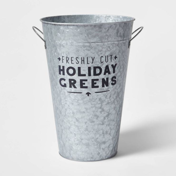 'Freshly Cut Holiday Greens' Front Porch Decorative Metal Bucket - Wondershop™ | Target