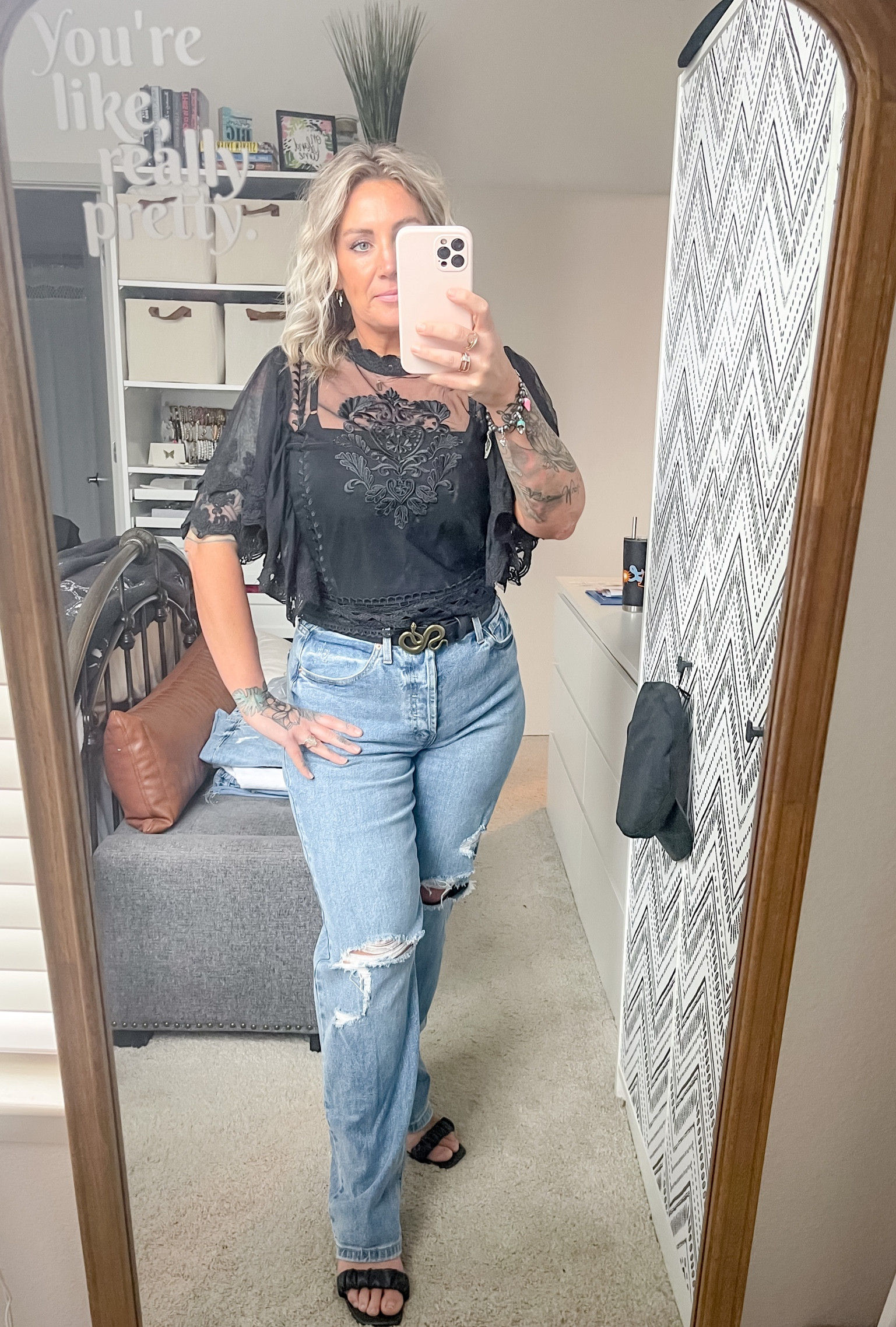 These jeans are so good! That 90’s straight leg, baggy! Can probably size down one. Some stretch. 
Jeans, denim, 90’s super high rise

#LTKstyletip #LTKcurves #LTKunder50