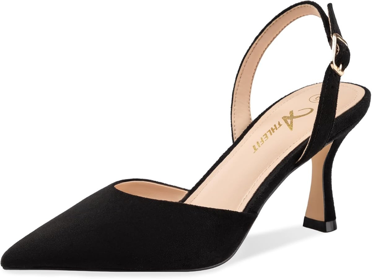 Athlefit Closed Pointed Toe Kitten Heels for Women Dress Work Wedding Party Slingback Stiletto Pu... | Amazon (US)