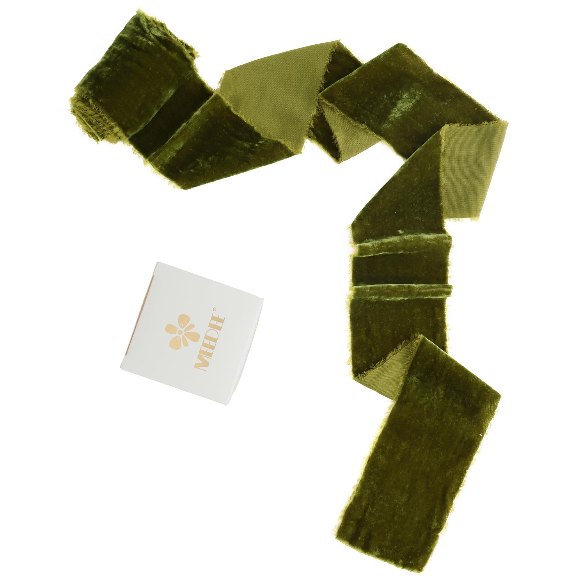 MEEDEE Olive Velvet Ribbon 3 Inch Olive Velvet Ribbon Fringe Velvet Ribbon Raw Edge Silk Velvet R... | Amazon (US)