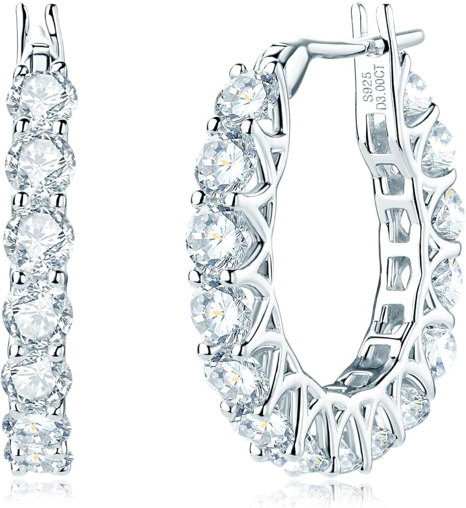 AINUOSHI Moissanite Hoop Earrings for Women, D-E Color Moissanite Simulated Diamond, 925 Sterling... | Amazon (US)